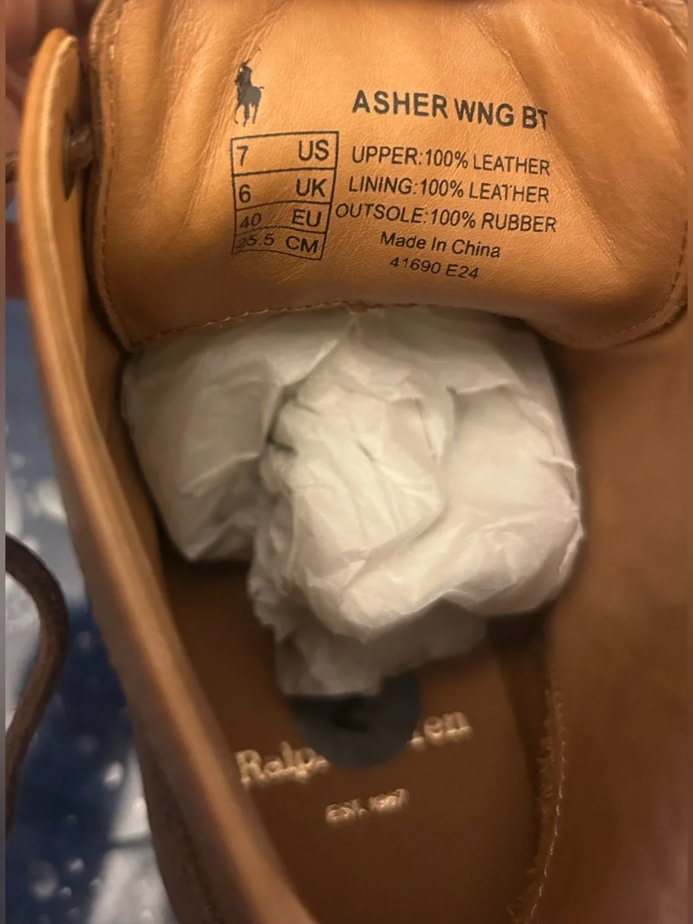 Polo Ralph Lauren Men's Asher Leather Wingtip Dress Boots Brown US 7 $ 228
